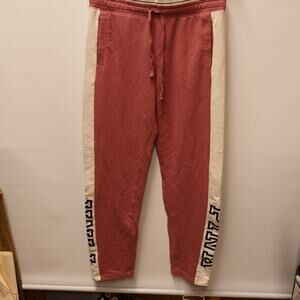 Pink Active Joggers Leggings Logo Pink White Jersey Knit Pockets Tie Front